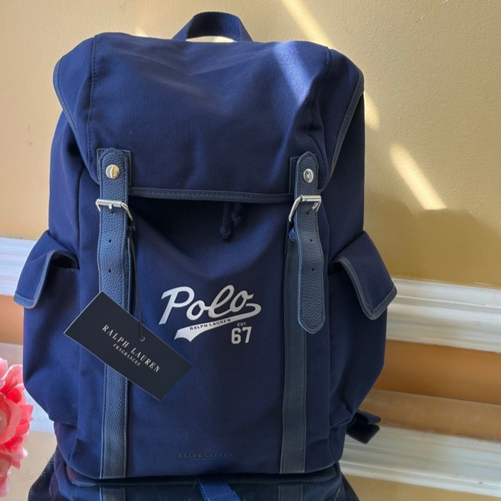 Polo by Ralph Lauren Navy Canvas Backpack with Front Logo